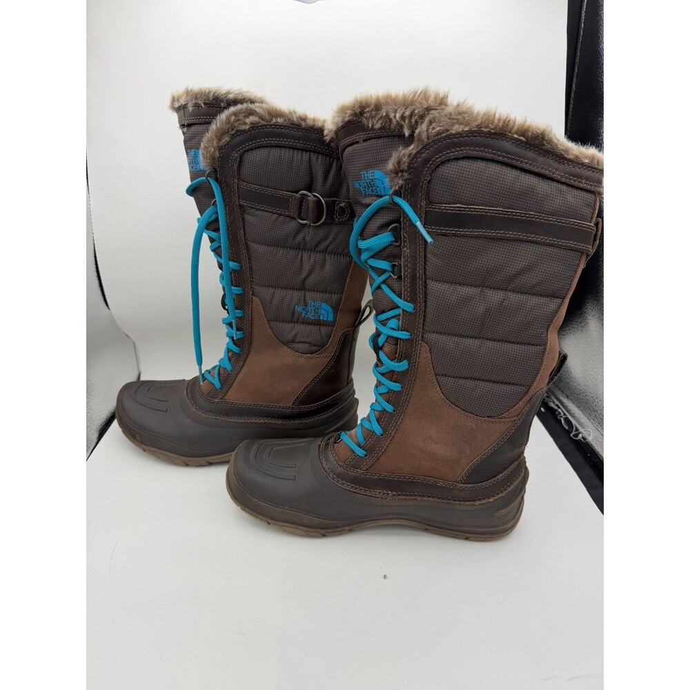 The North Face Women's Winter Snow Boots Brown Blue Faux Fur Waterproof Size 9
